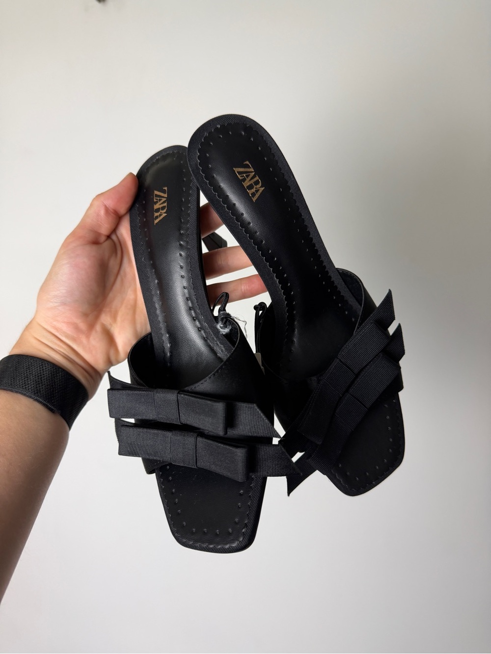 Zara Black Bow Slide kitten heels